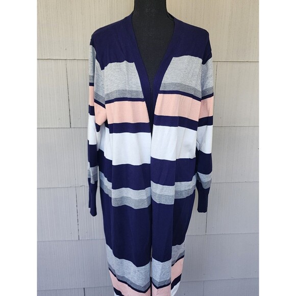 Liquid by Sioni Long Sweater Cardigan Striped Women's Size Extra Large 1X - Picture 1 of 4